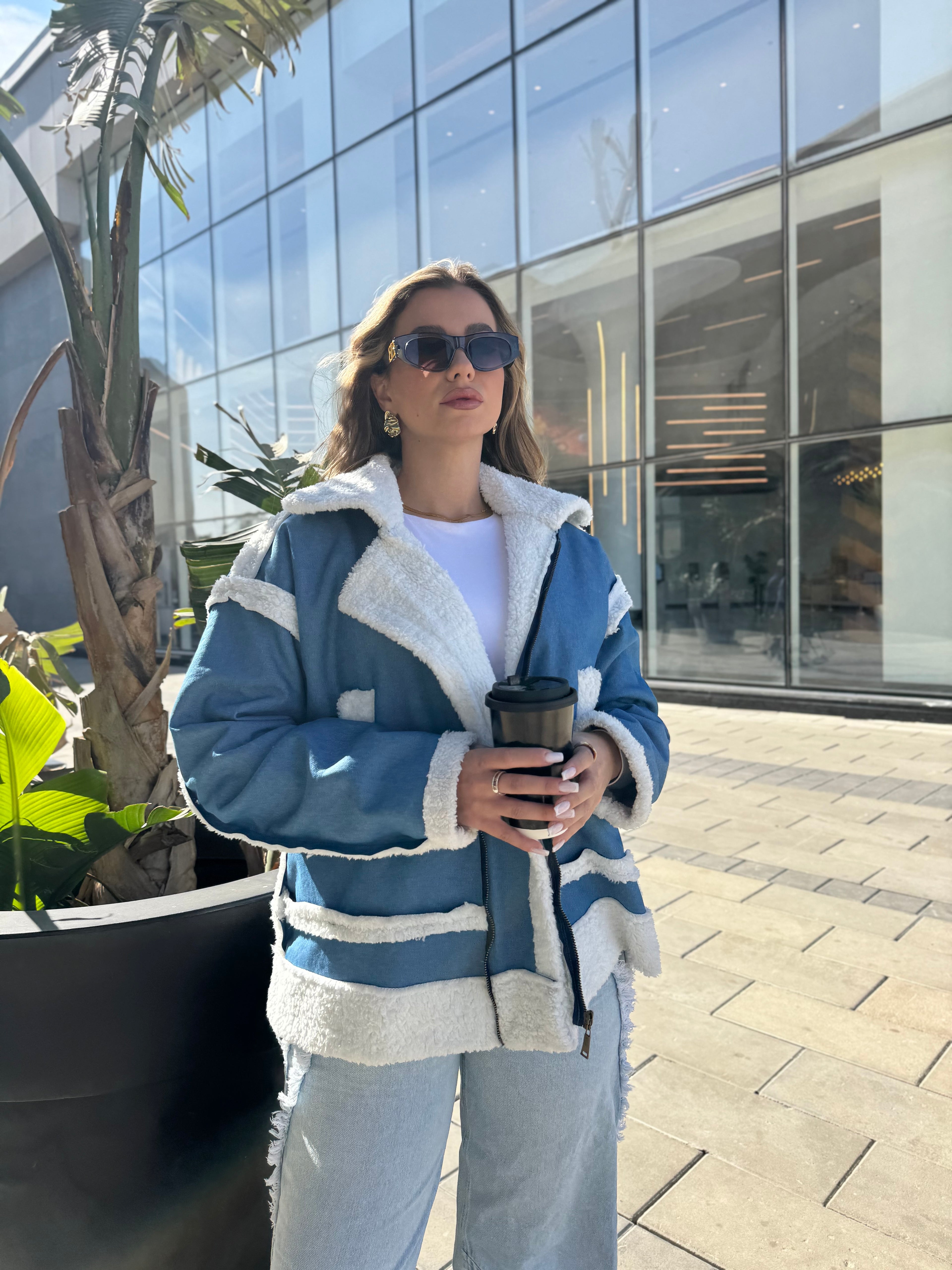 Denim fur jacket