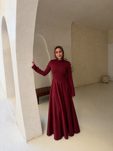Load image into Gallery viewer, Satin half and half A-line dress in burgundy
