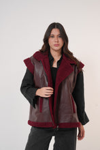 Load image into Gallery viewer, Fur-Lined Leather Vest in burgundy
