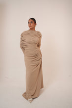 Load image into Gallery viewer, One-Side Draped Maxi Dress with Chest Cover in Beige
