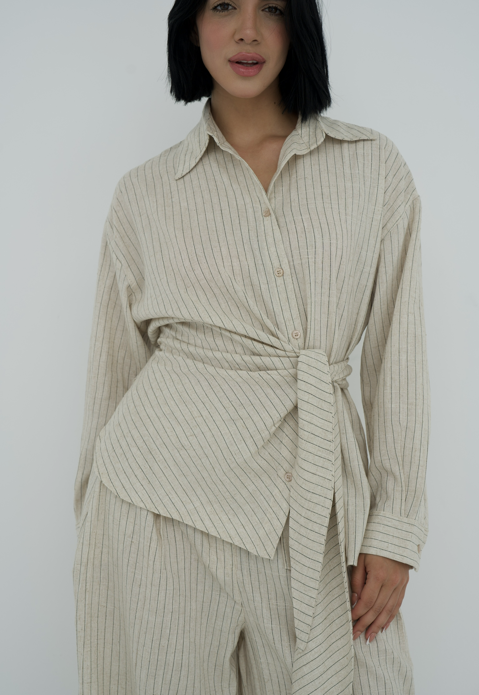 Pinstripe linen wrap Set