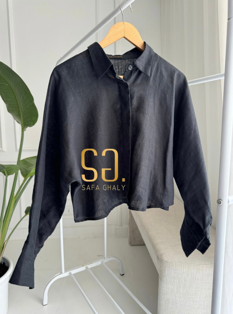 Pure linen cropped oversized shirt
