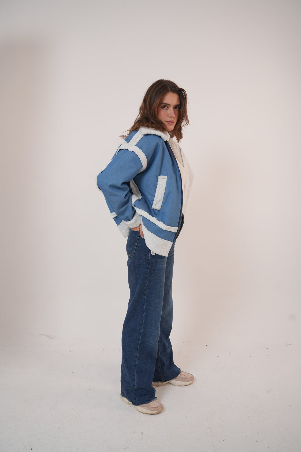 Denim fur jacket