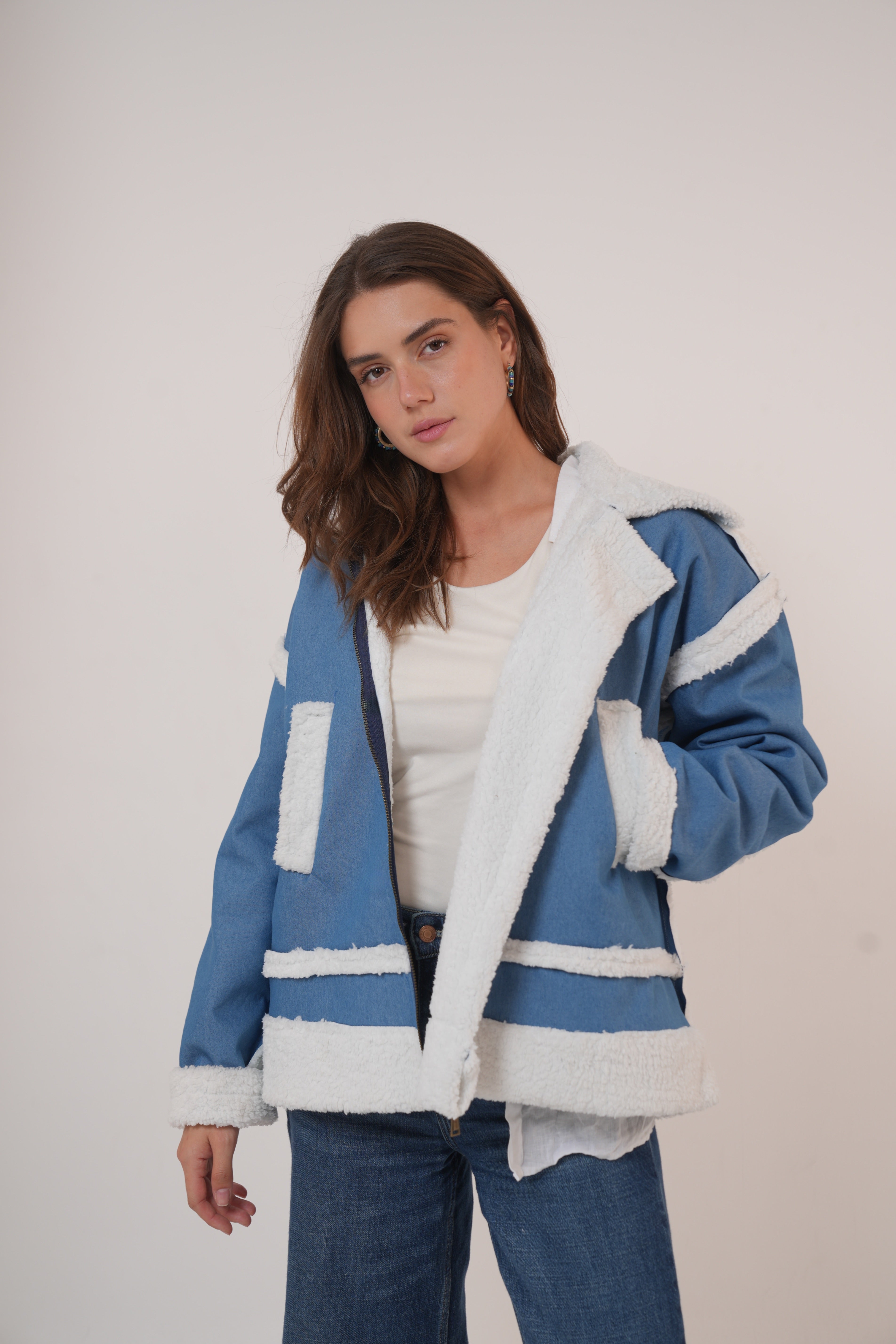 Denim fur jacket