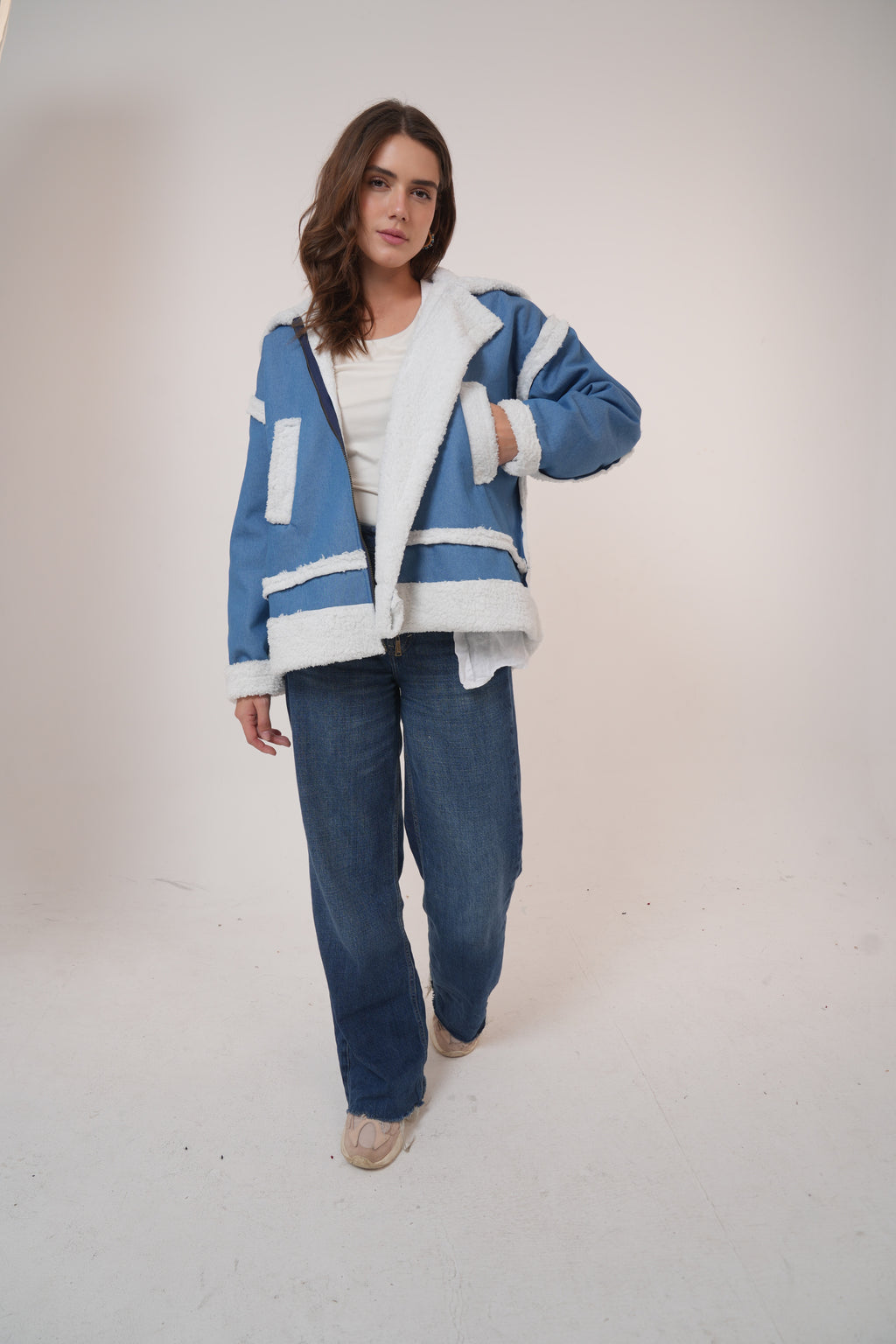 Denim fur jacket