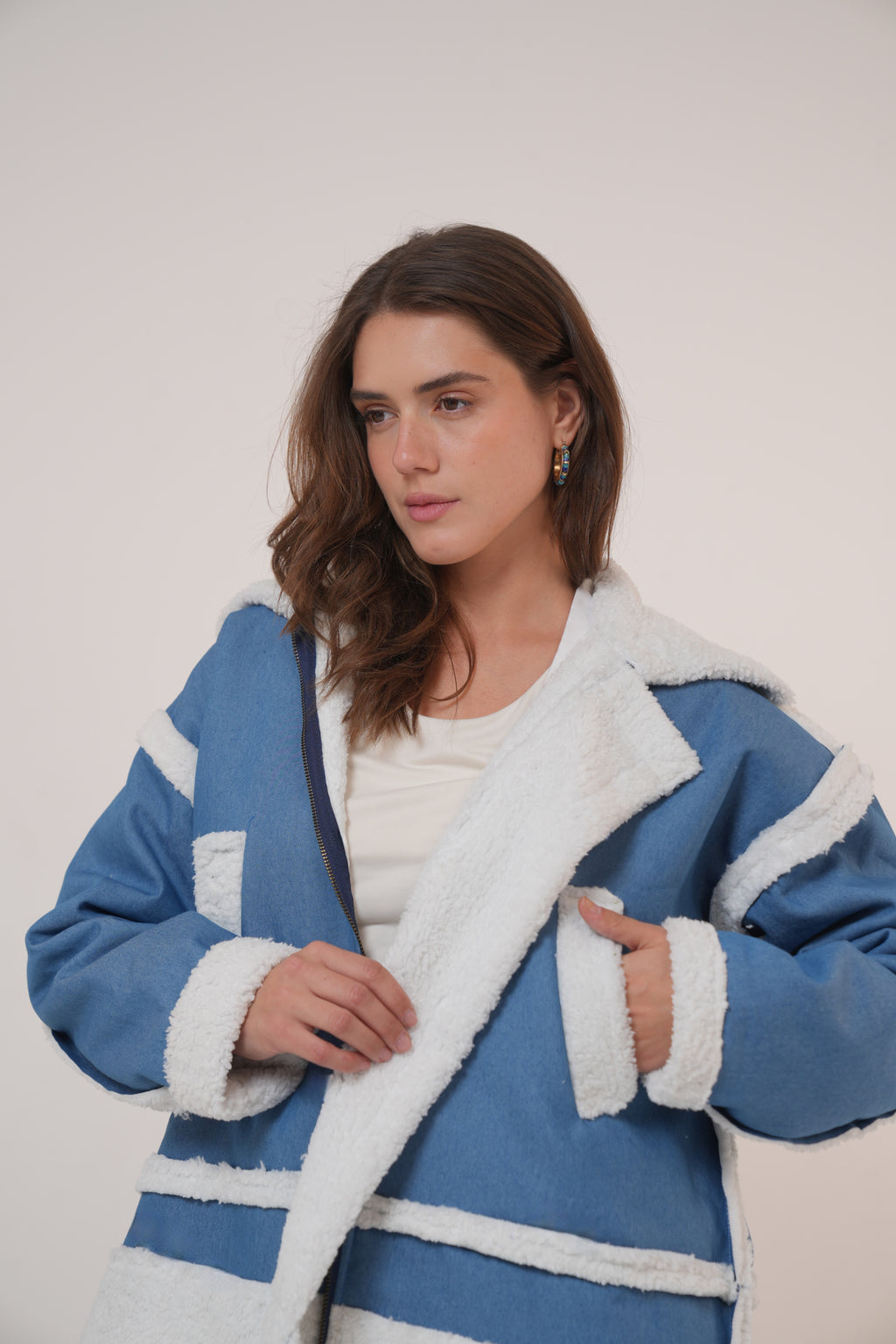 Denim fur jacket