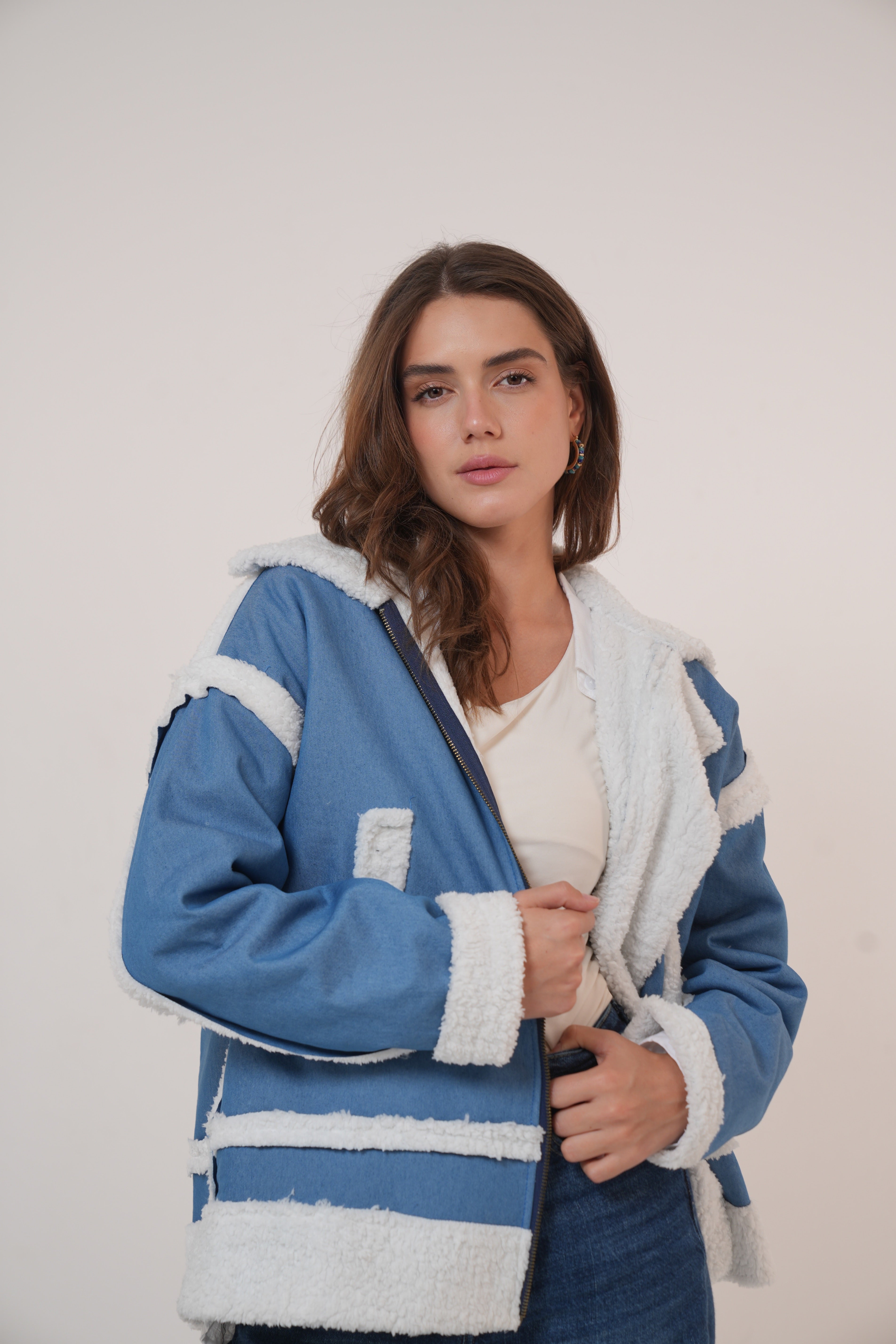 Denim fur jacket