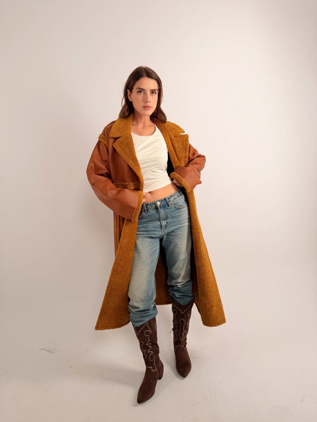Premium Fur Leather - long coat in Camel