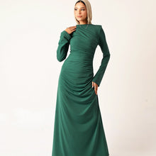 Load image into Gallery viewer, Rouched Side Long Sleeve Dress in Green
