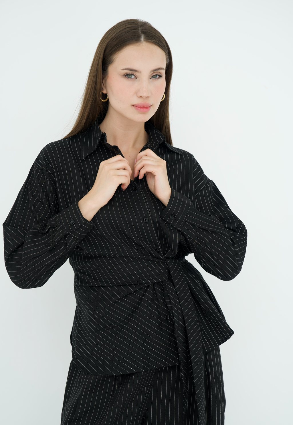 Pinstripe linen wrap Set