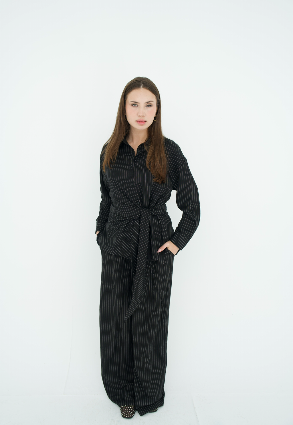 Pinstripe linen wrap Set