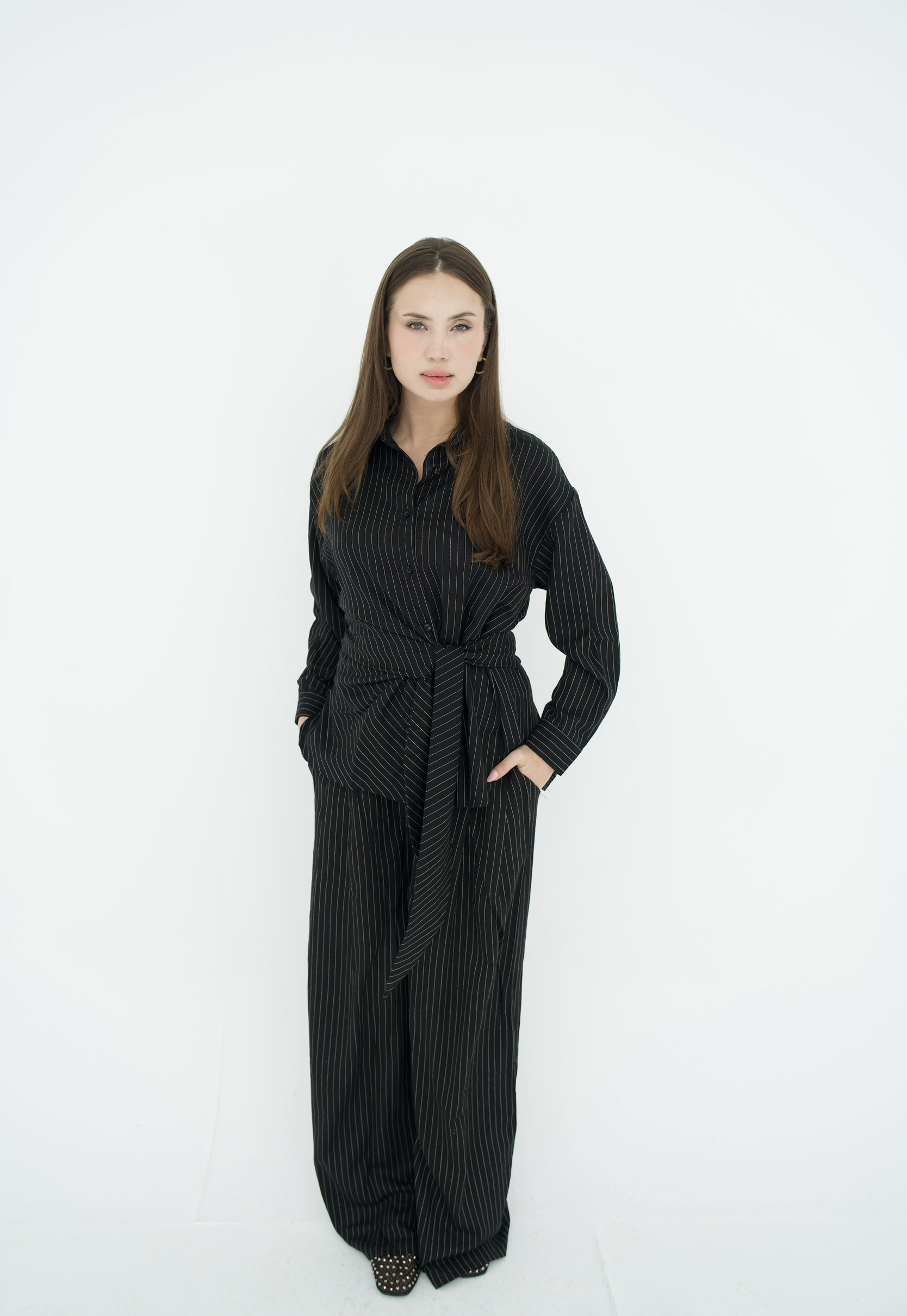 Pinstripe linen wrap Set