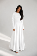 Satin half and half A-line dress in offwhite