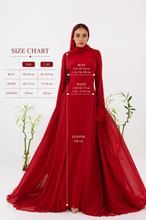 Load image into Gallery viewer, Amwaj gown with shoulder drappes in Dark red with chest cover
