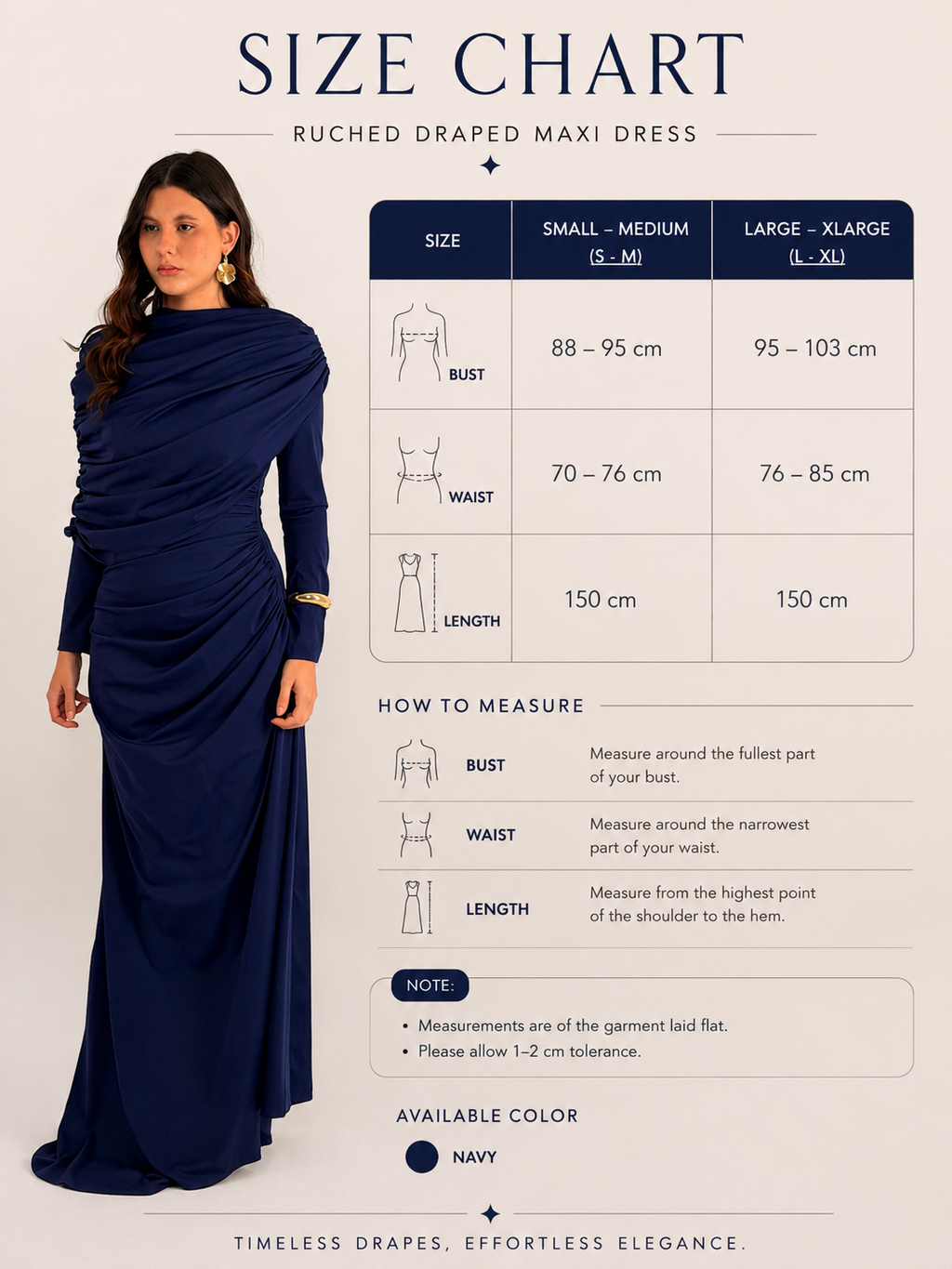 One-Side Draped Maxi Dress with Chest Cover in Navy