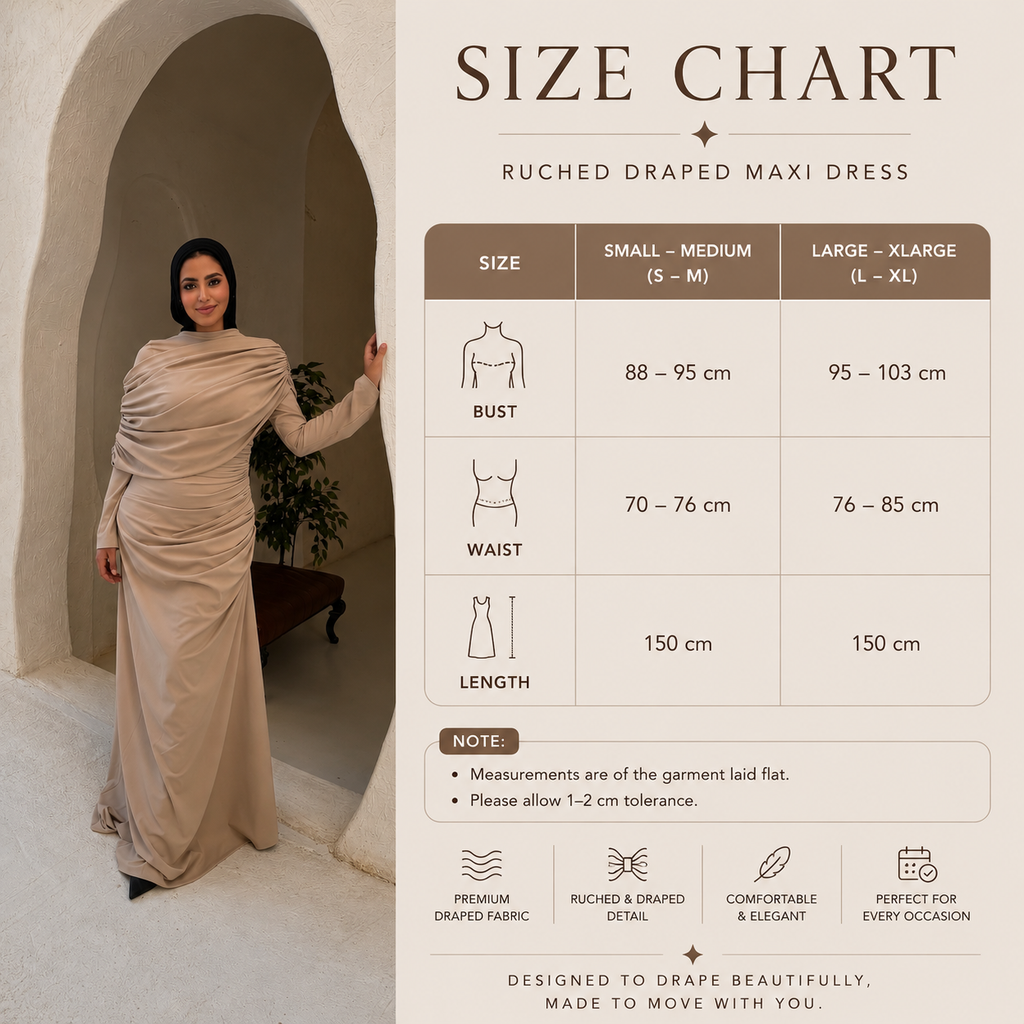 One-Side Draped Maxi Dress with Chest Cover in Beige
