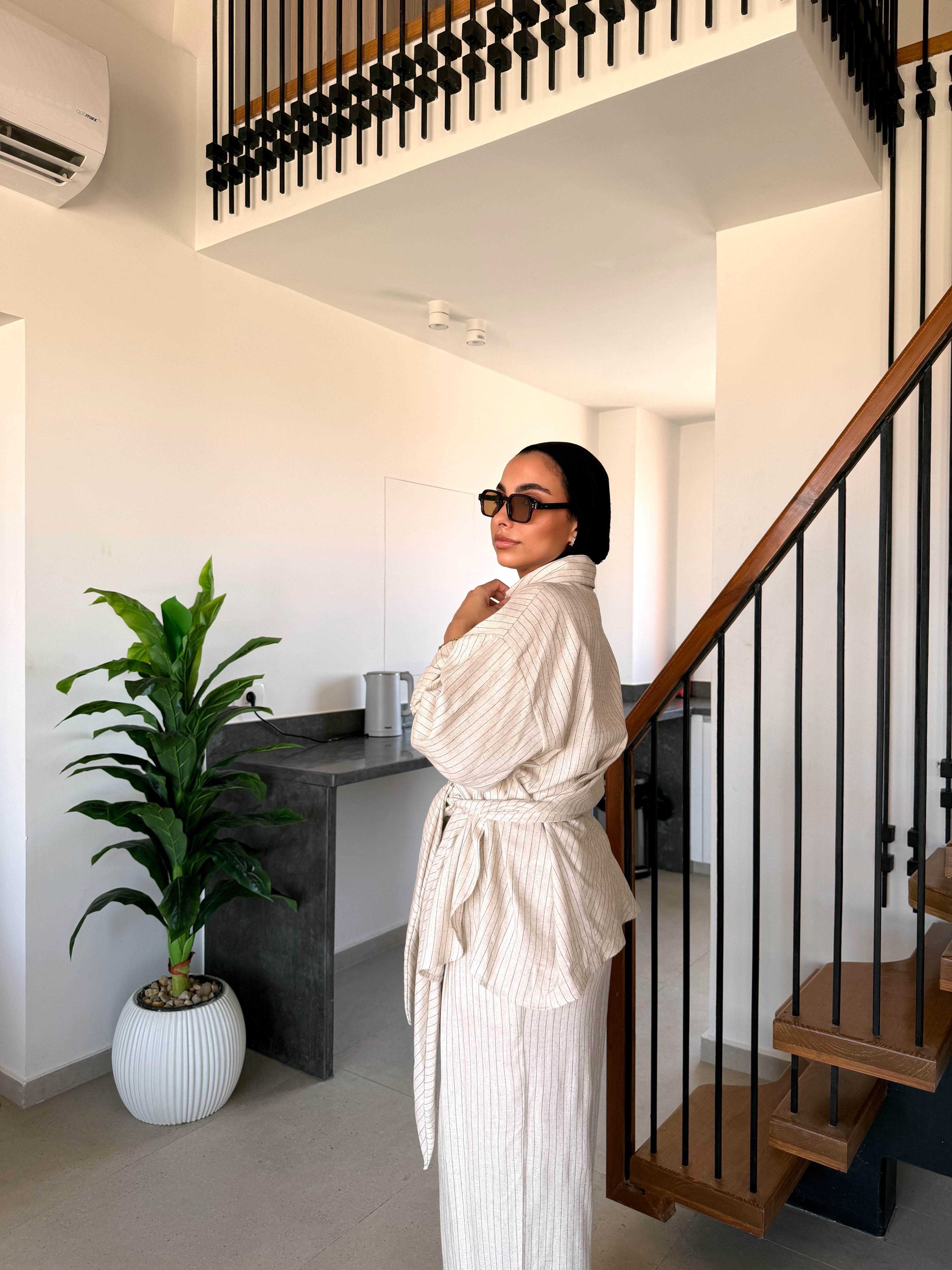 Pinstripe linen wrap Set