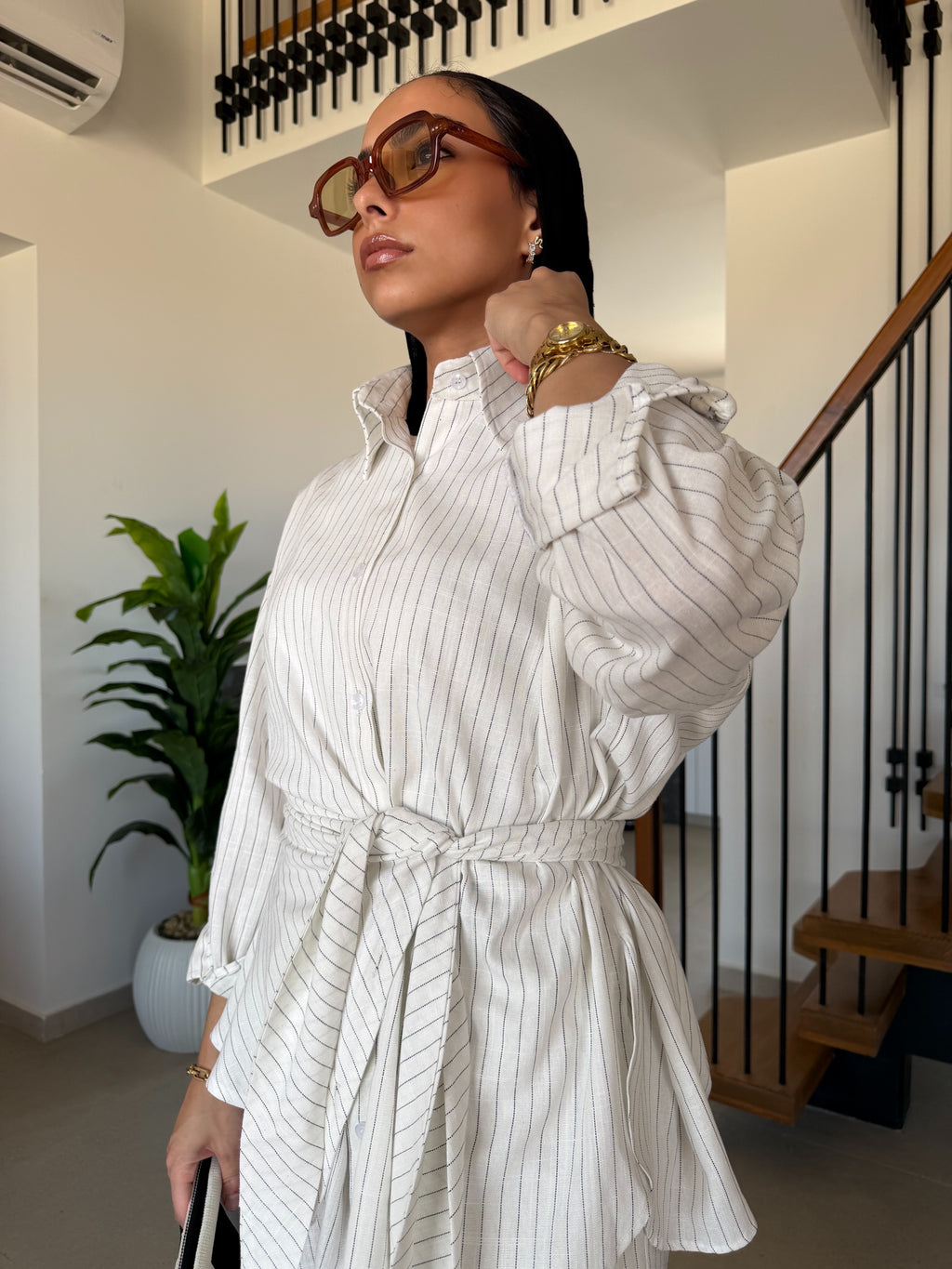 Pinstripe linen wrap Set