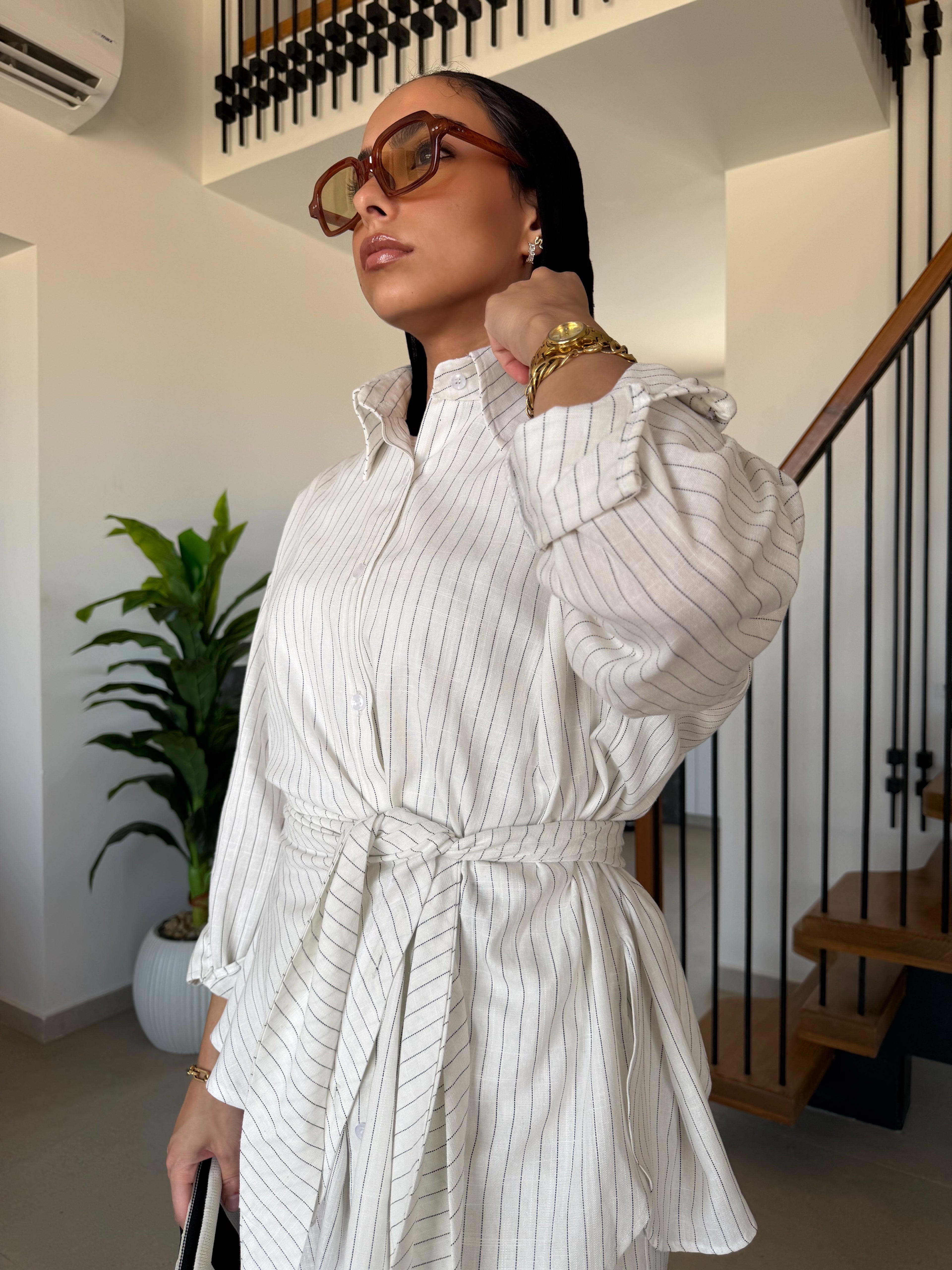 Pinstripe linen wrap Set