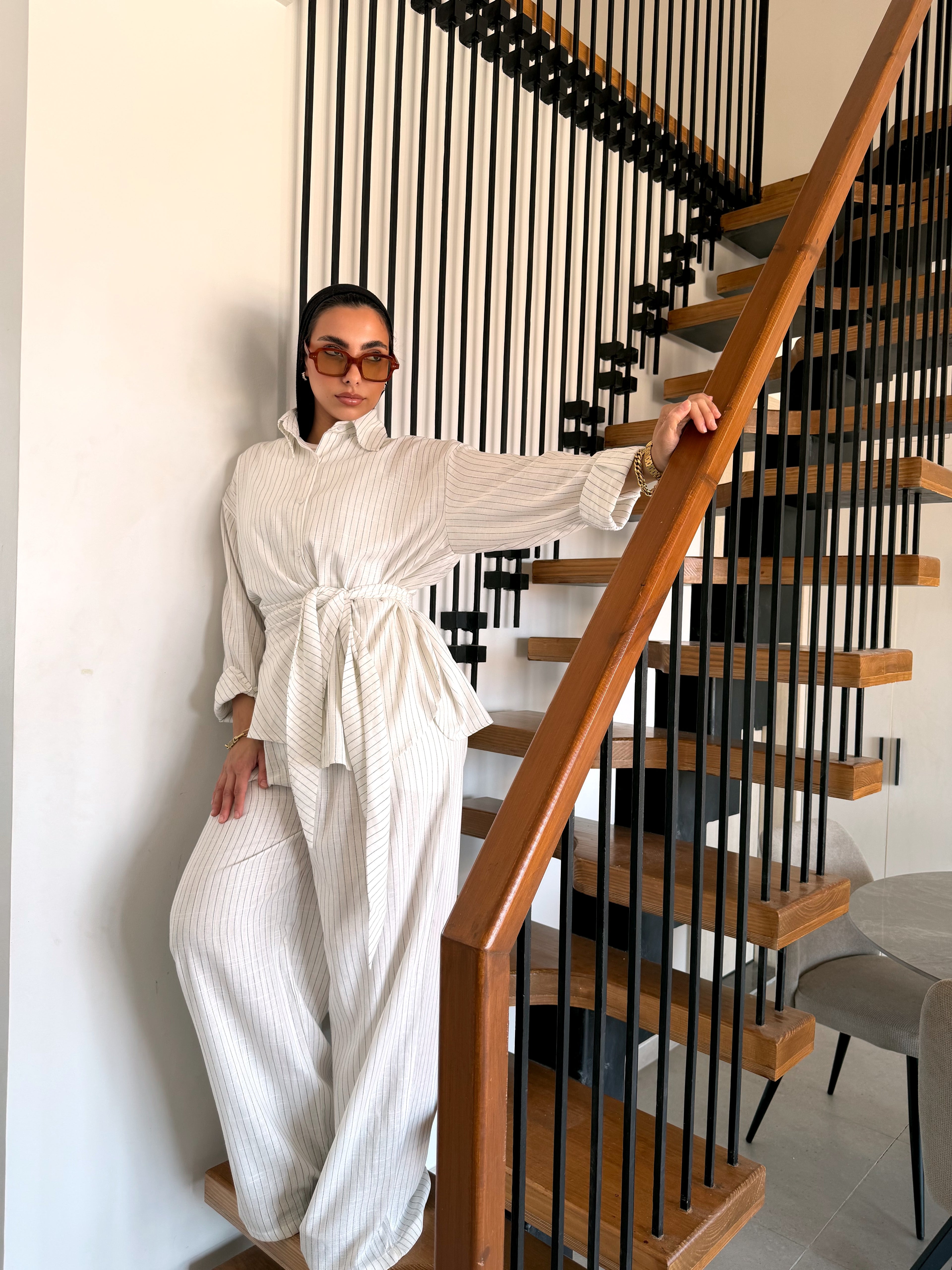 Pinstripe linen wrap Set