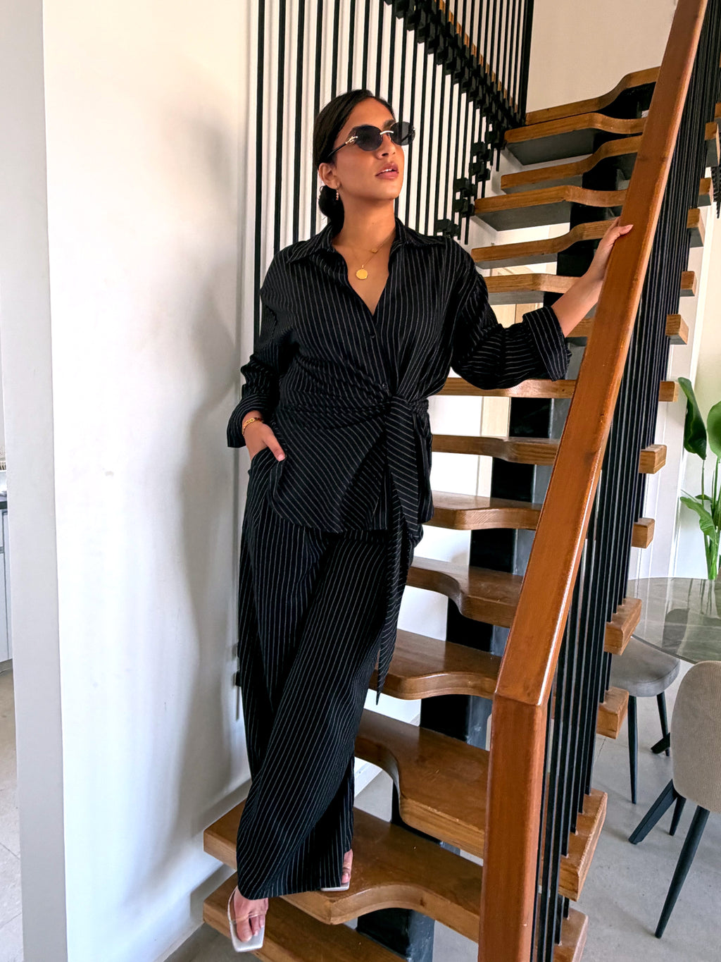 Pinstripe linen wrap Set