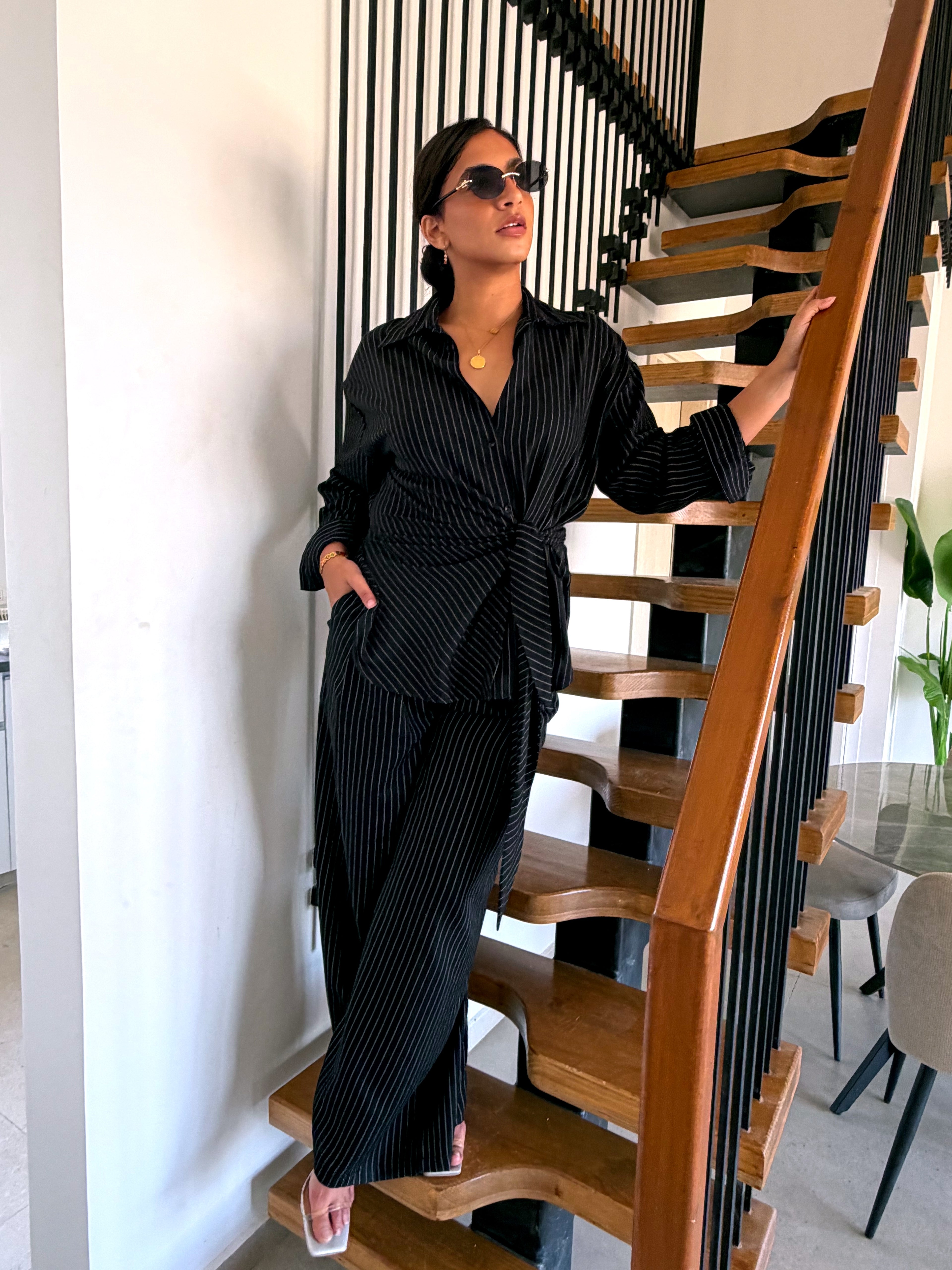 Pinstripe linen wrap Set
