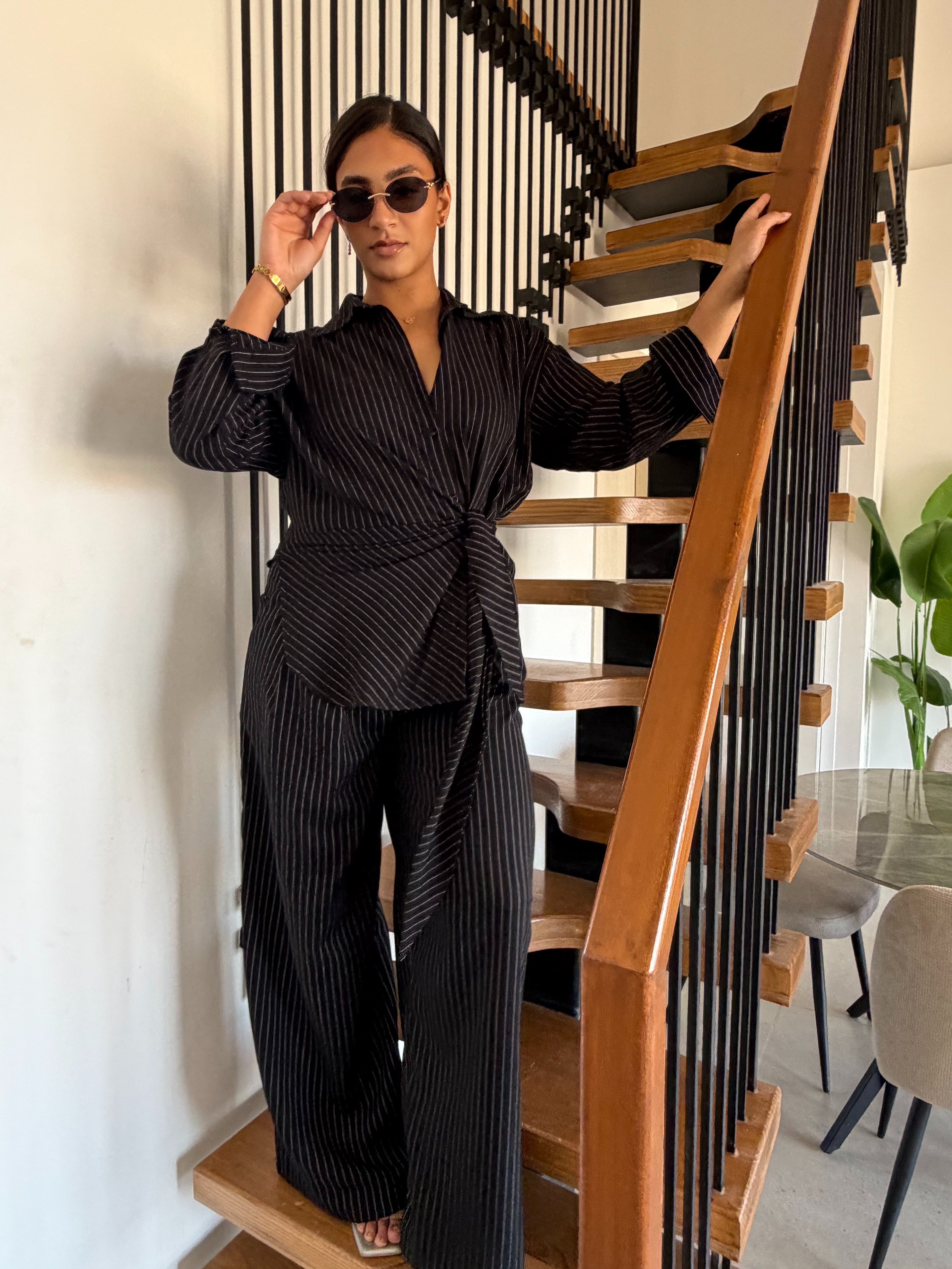 Pinstripe linen wrap Set