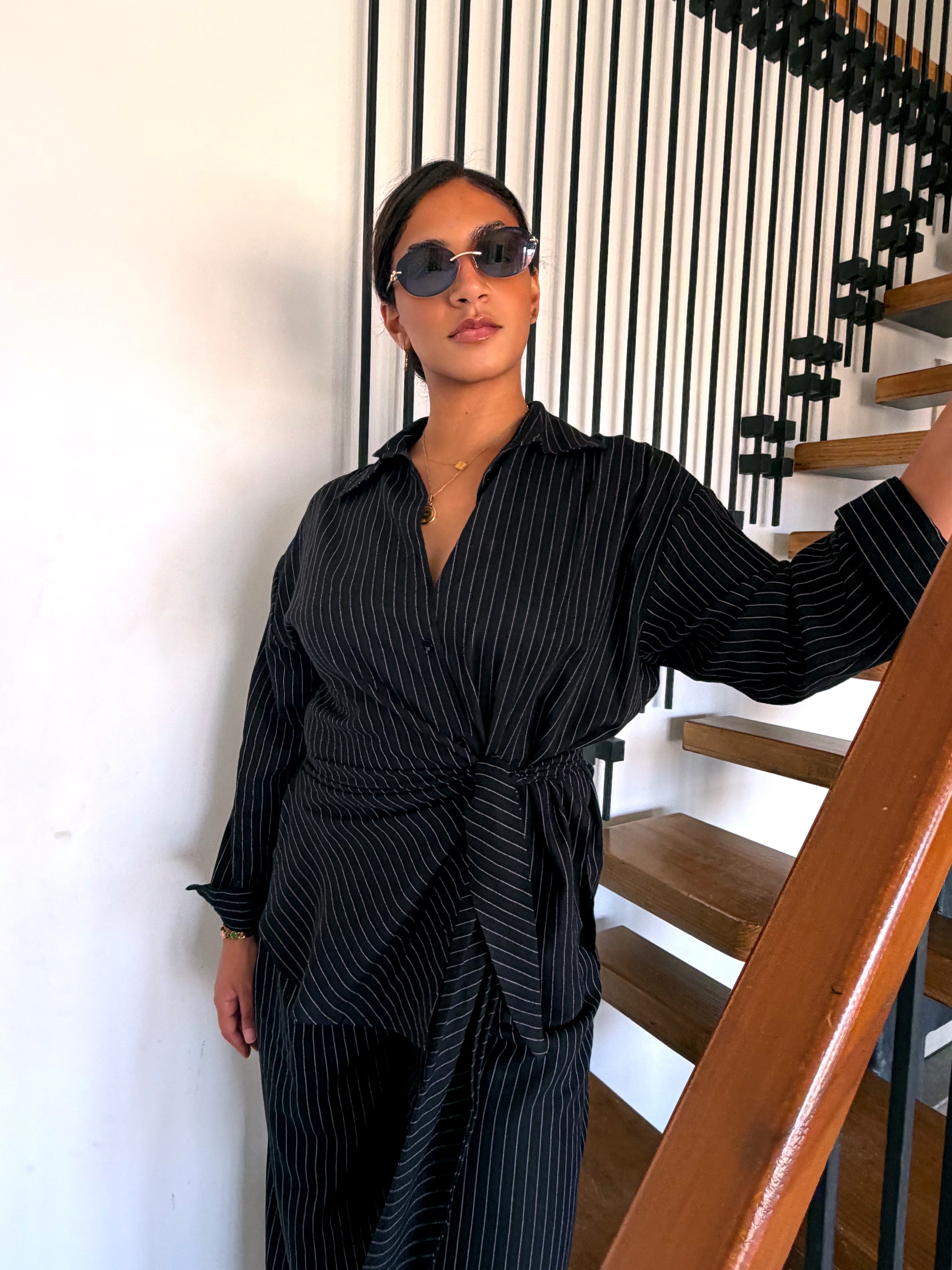 Pinstripe linen wrap Set