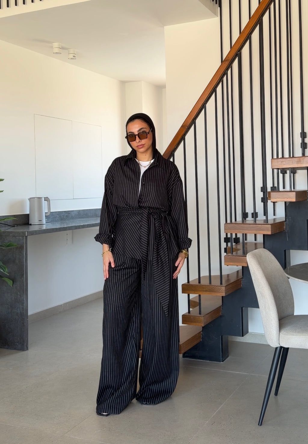 Pinstripe linen wrap Set