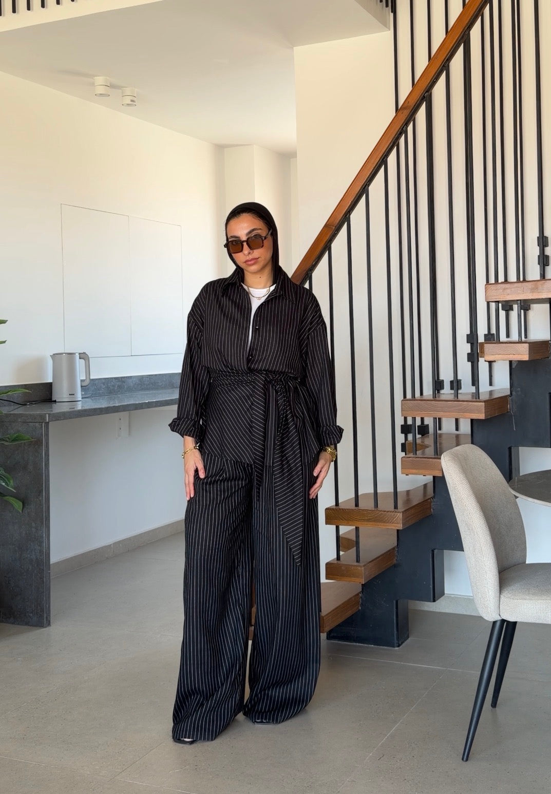 Pinstripe linen wrap Set
