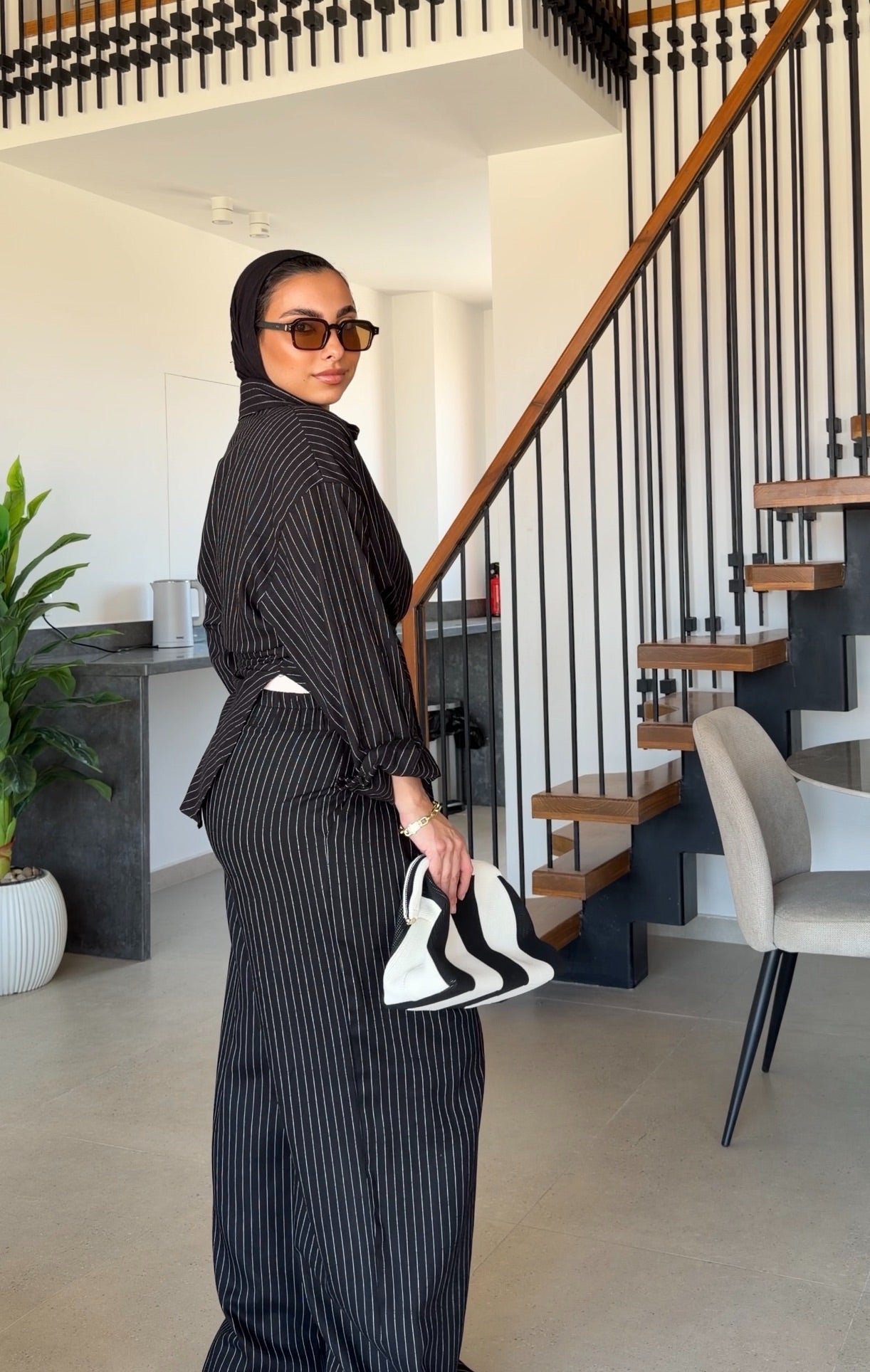 Pinstripe linen wrap Set
