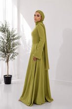 Load image into Gallery viewer, Satin half and half A-line dress in lime green
