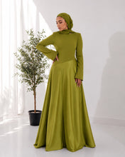 Load image into Gallery viewer, Satin half and half A-line dress in lime green
