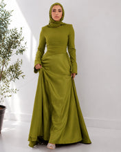 Load image into Gallery viewer, Satin half and half A-line dress in lime green

