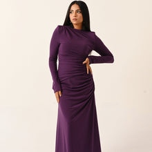 Load image into Gallery viewer, Rouched Side Long Sleeve Dress in Purple
