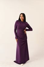 Load image into Gallery viewer, Rouched Side Long Sleeve Dress in Purple
