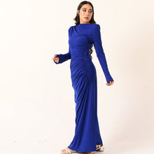 Load image into Gallery viewer, Rouched Side Long Sleeve Dress in Royal blue
