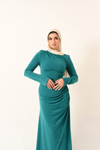 Load image into Gallery viewer, Rouched Side Long Sleeve Dress in Teal
