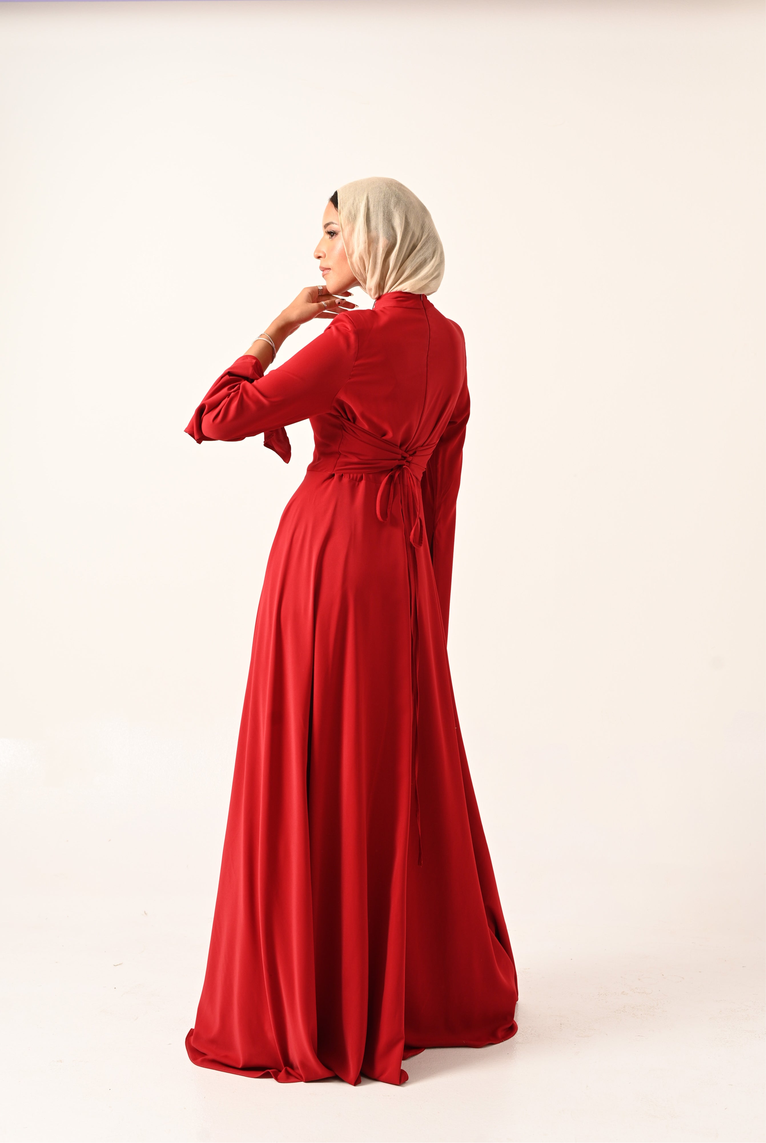 Long Sleeves A- Line dress in Red