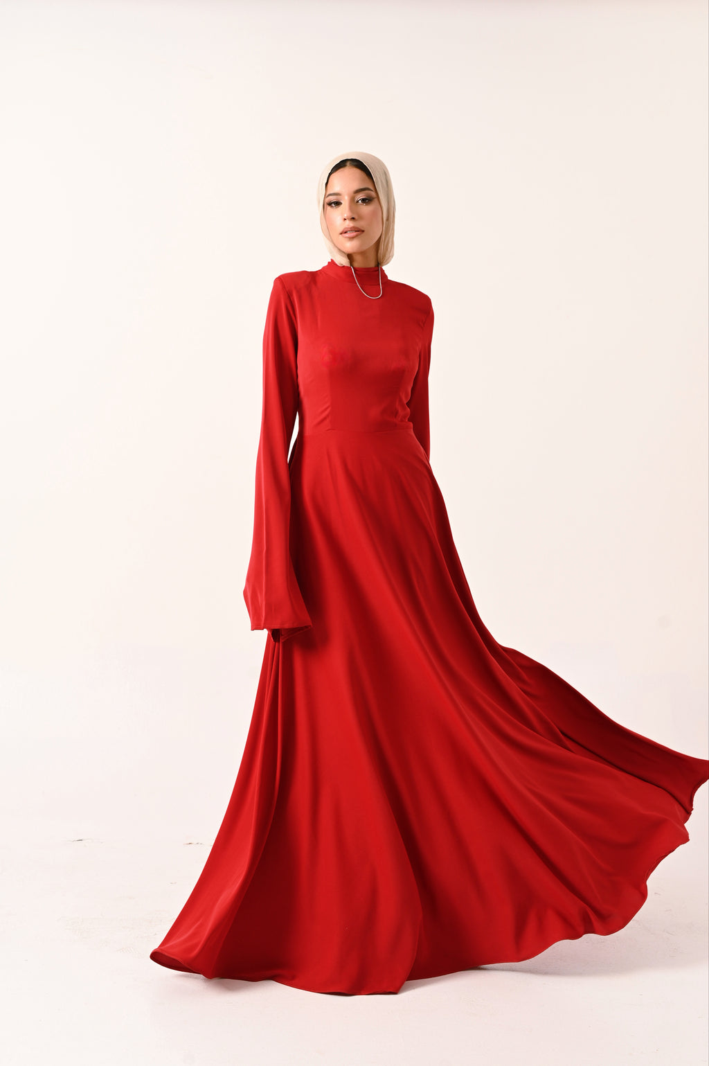 Long Sleeves A- Line dress in Red