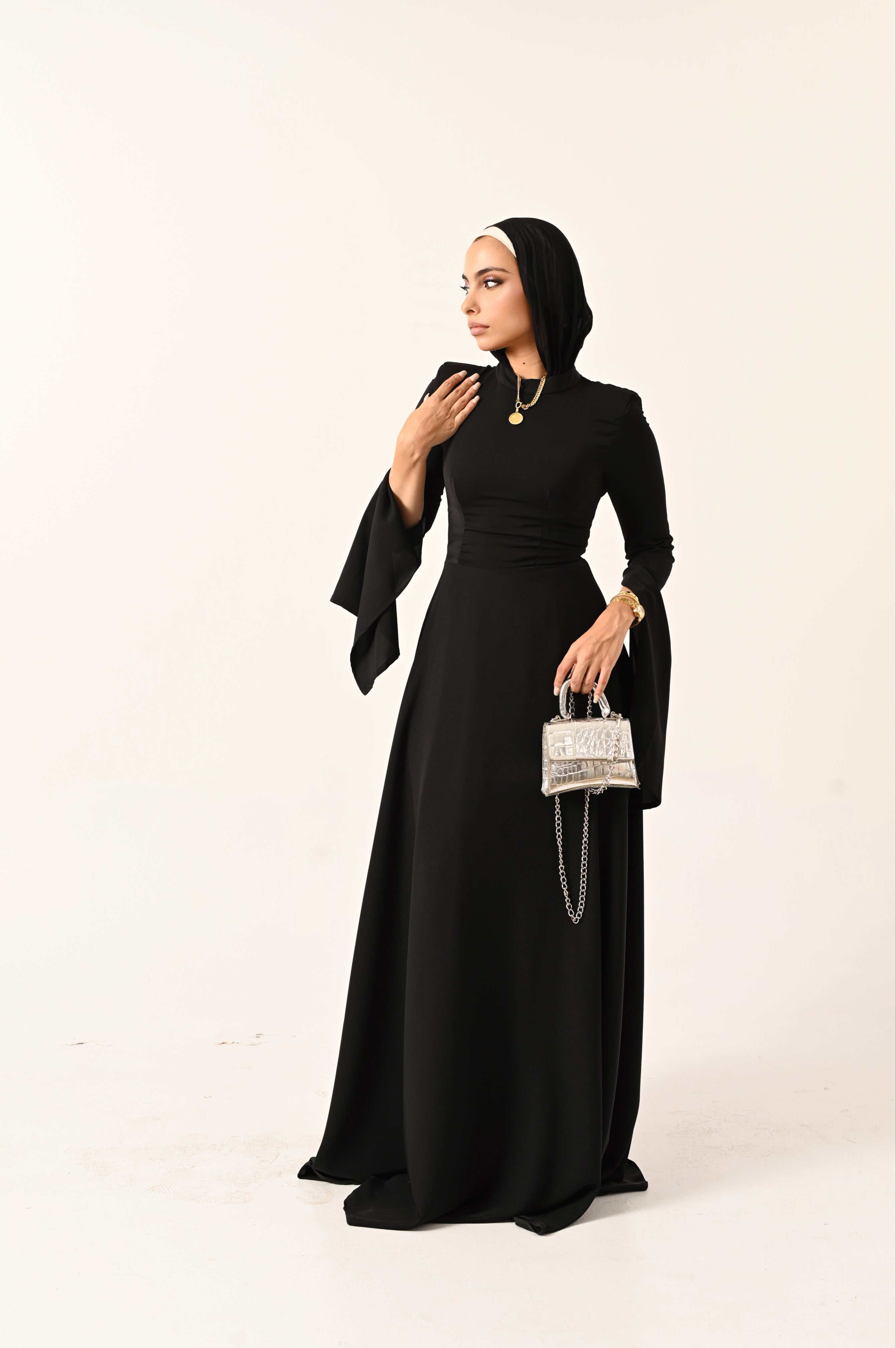 Long Sleeves A- Line dress in Black
