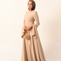 Long sleeves A- Line dress in Beige