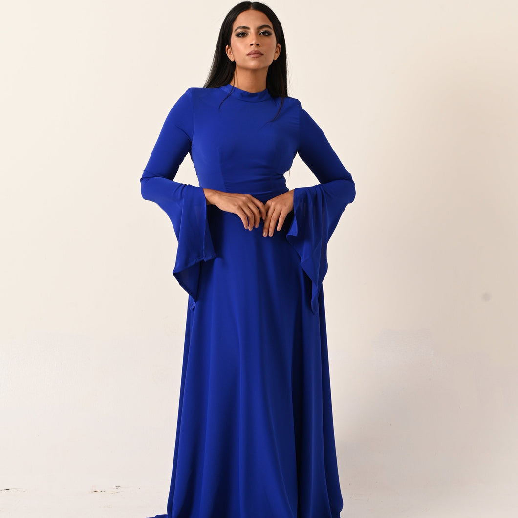Long Sleeves A- Line dress in blue
