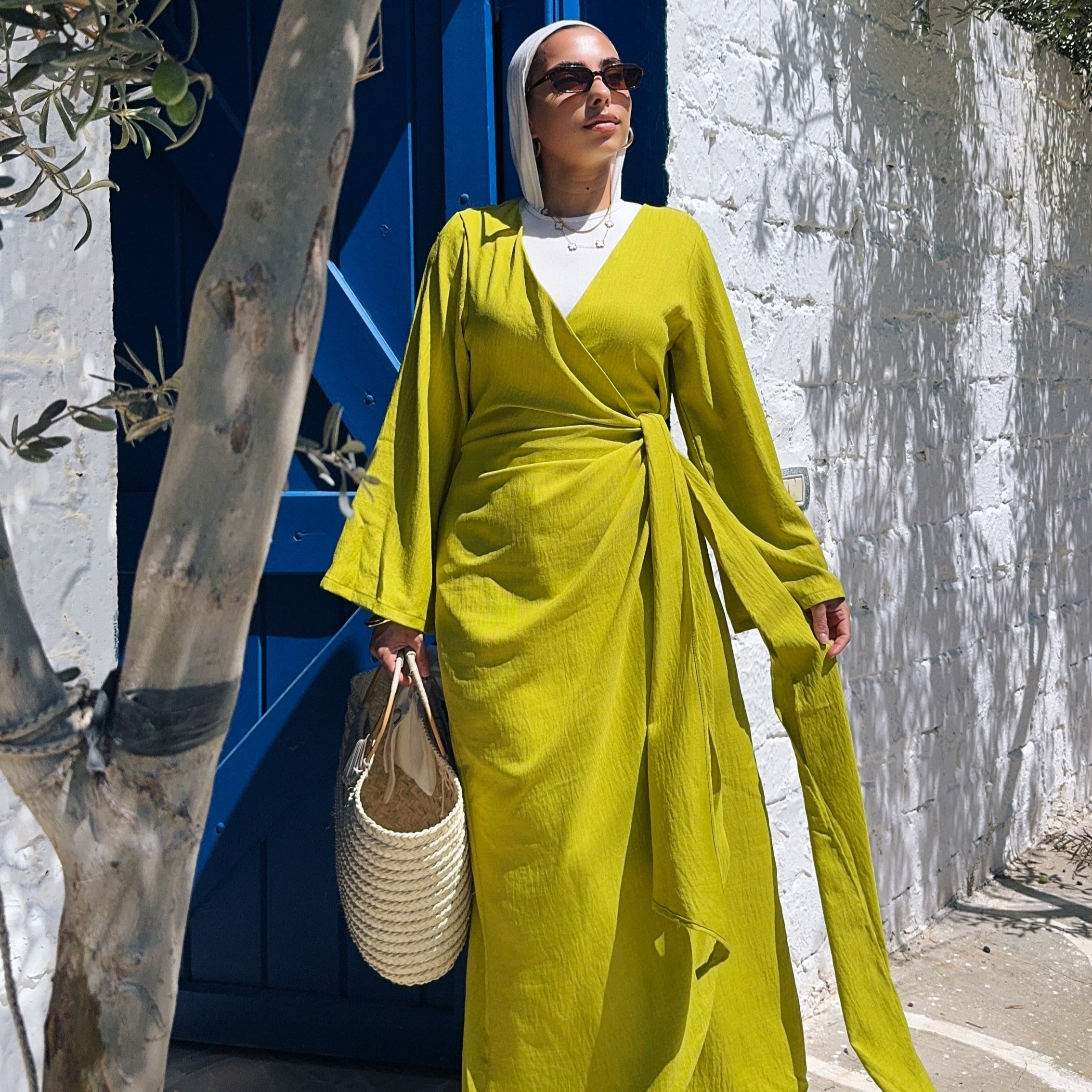 Linen wrapped Dress with drapes