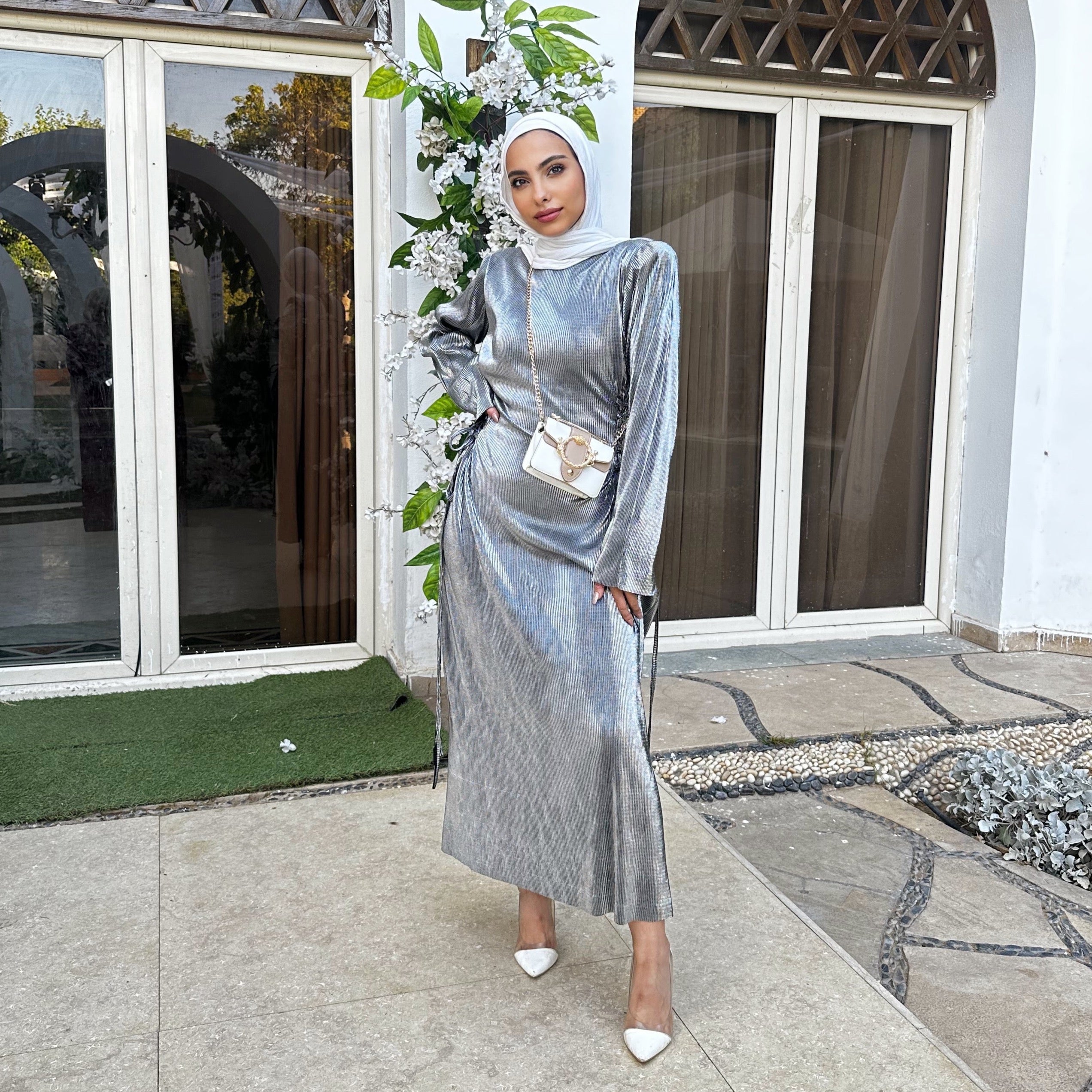 plisse waisted in silver