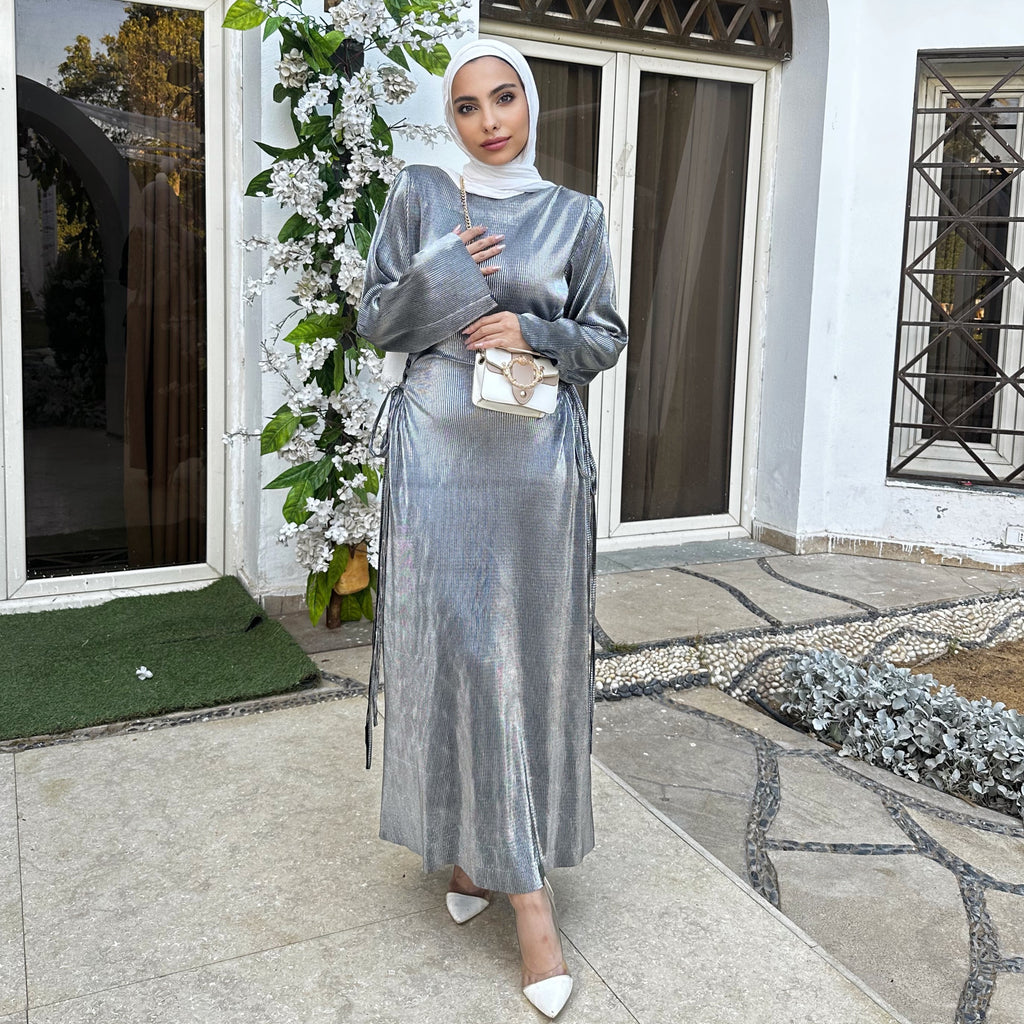 plisse waisted in silver