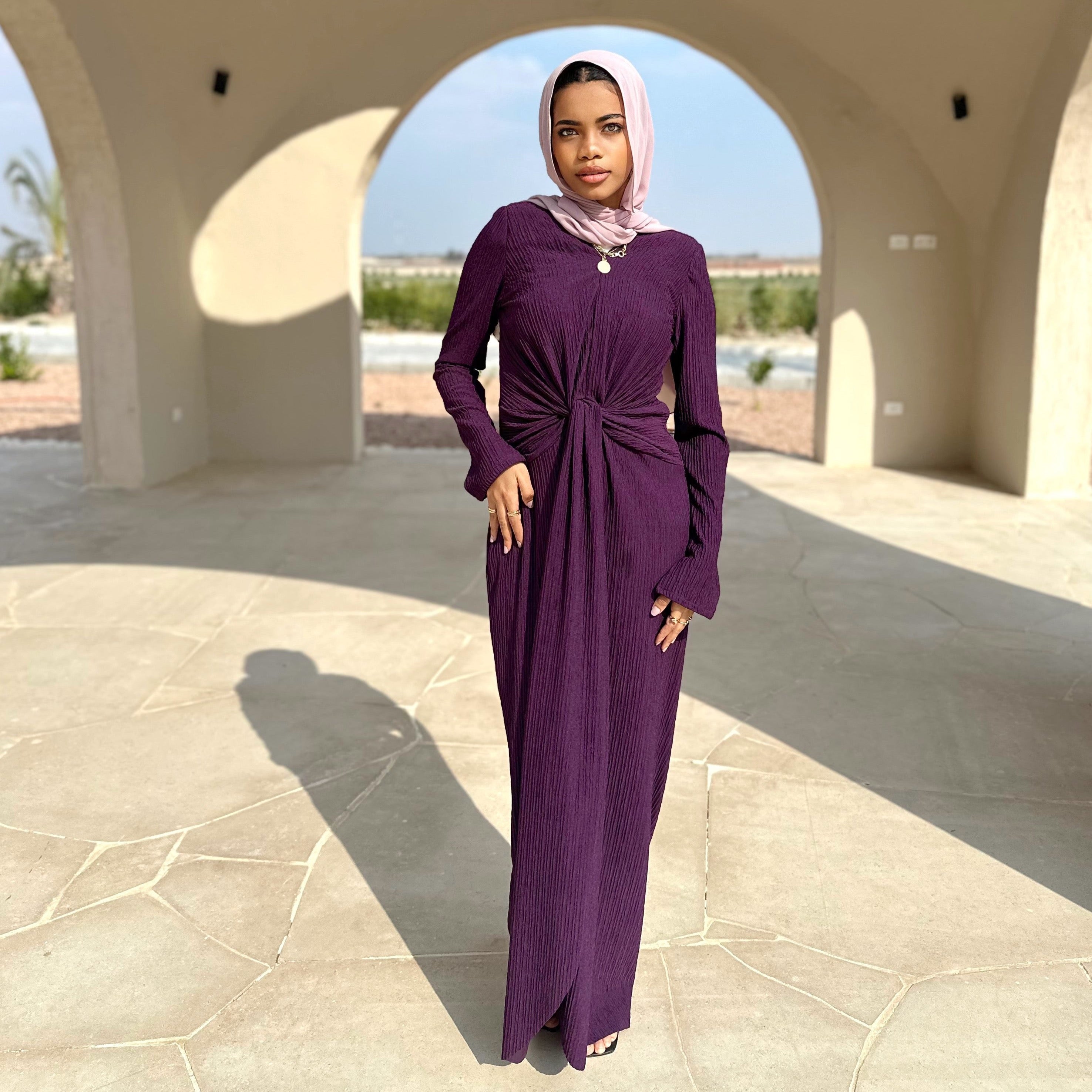 Twisted knot maxi dress in purple – Safa ghaly