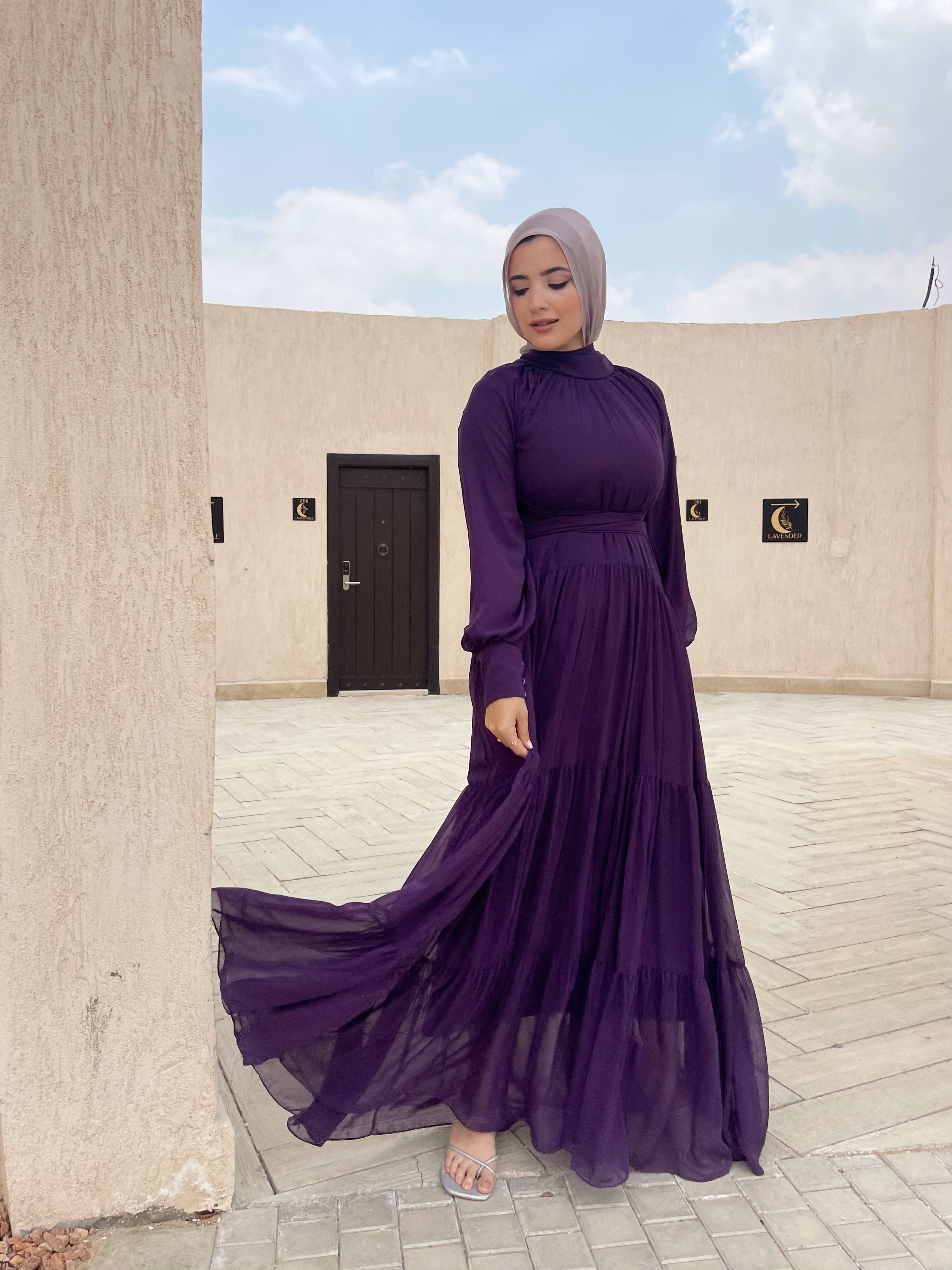 Chiffion layered dress in Purple