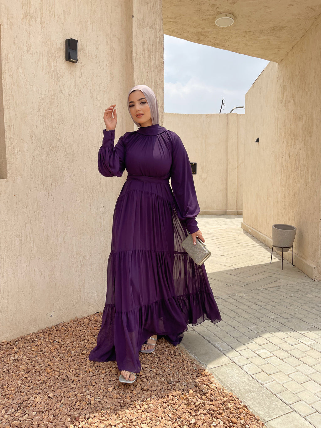 Chiffion layered dress in Purple