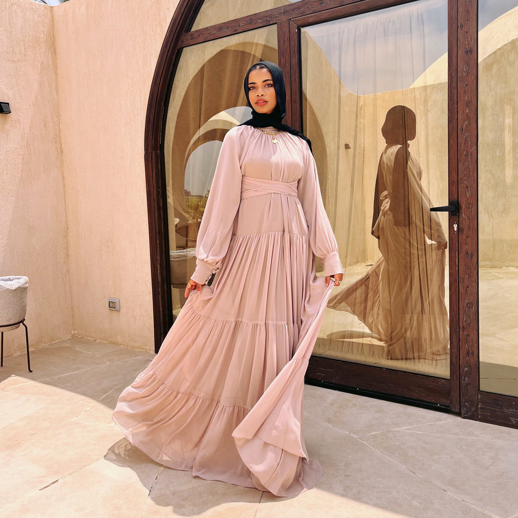 Chiffion layered dress in Nude